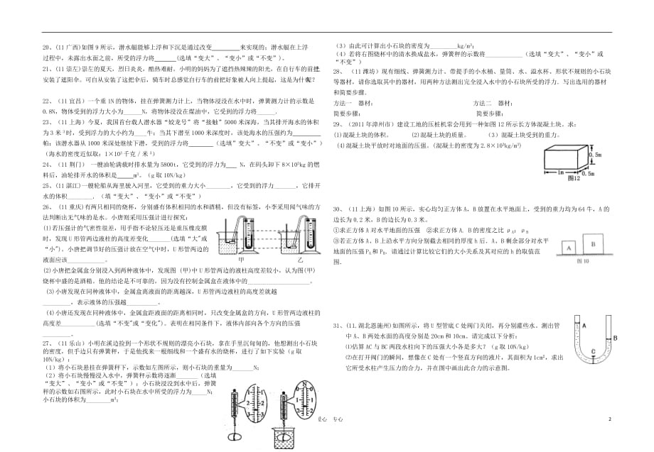 九级物理 压强 浮力综合练习 .doc_第2页