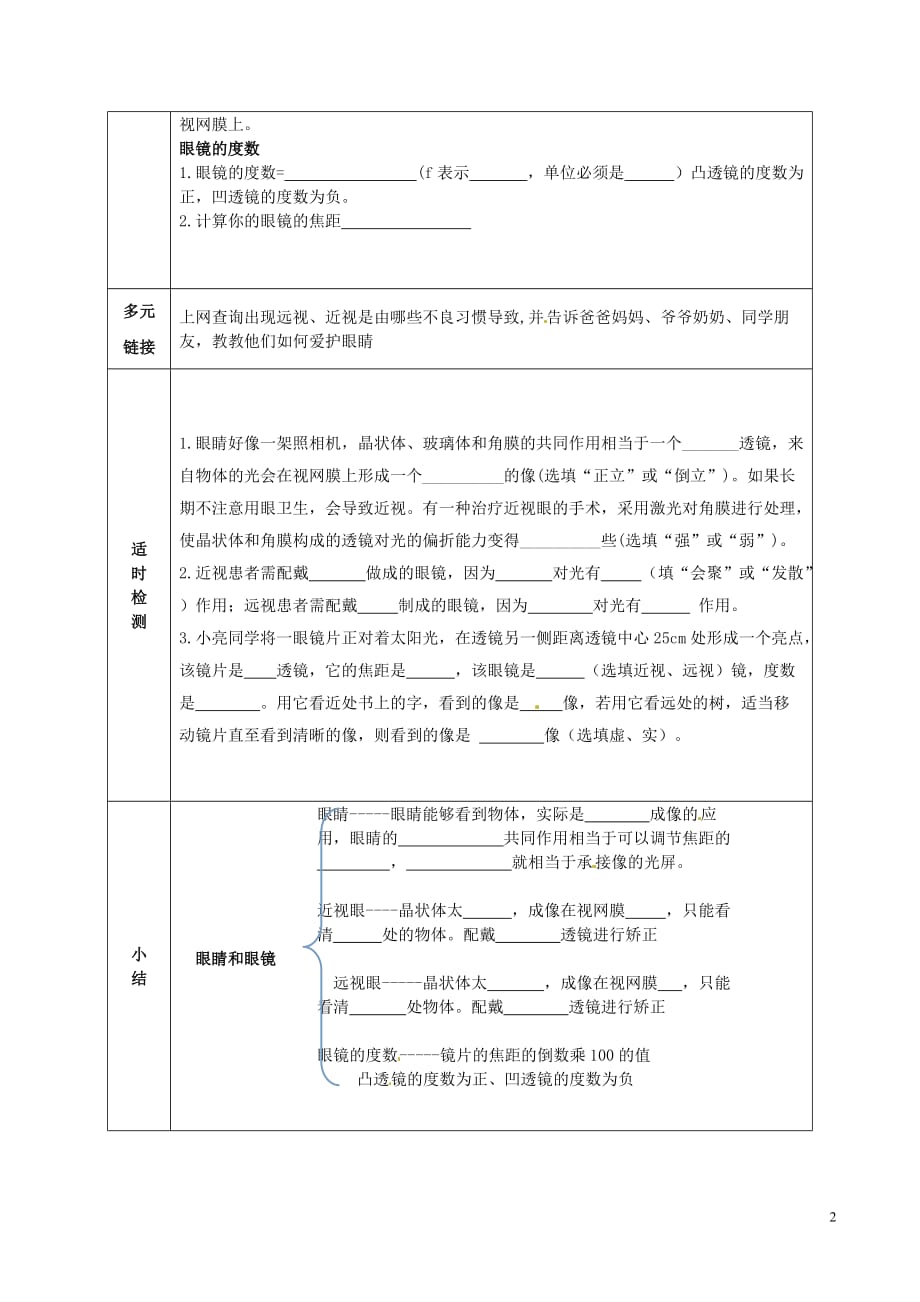 陕西神木大保当初级中学八级物理下册6.4眼睛和眼镜预习学案新北师大.doc_第2页