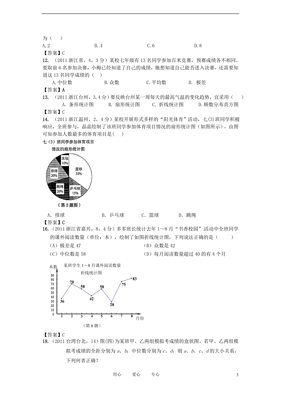 全国各地100份中考数学分类汇编 第15章 数据的集中趋势与离散程.doc_第3页