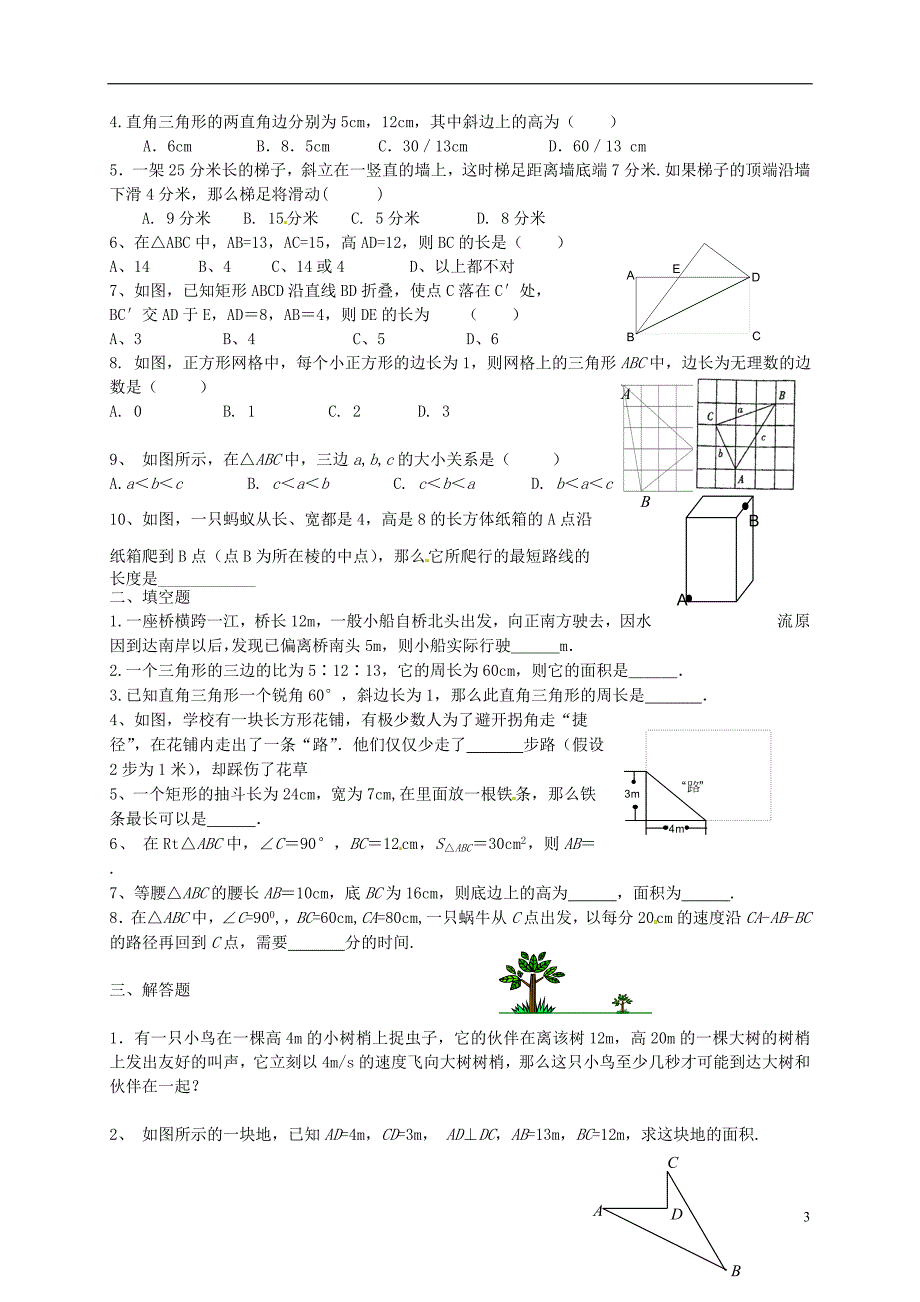 福建宁化城东中学八级数学上册第一章勾股定理复习学案新北师大 1.doc_第3页