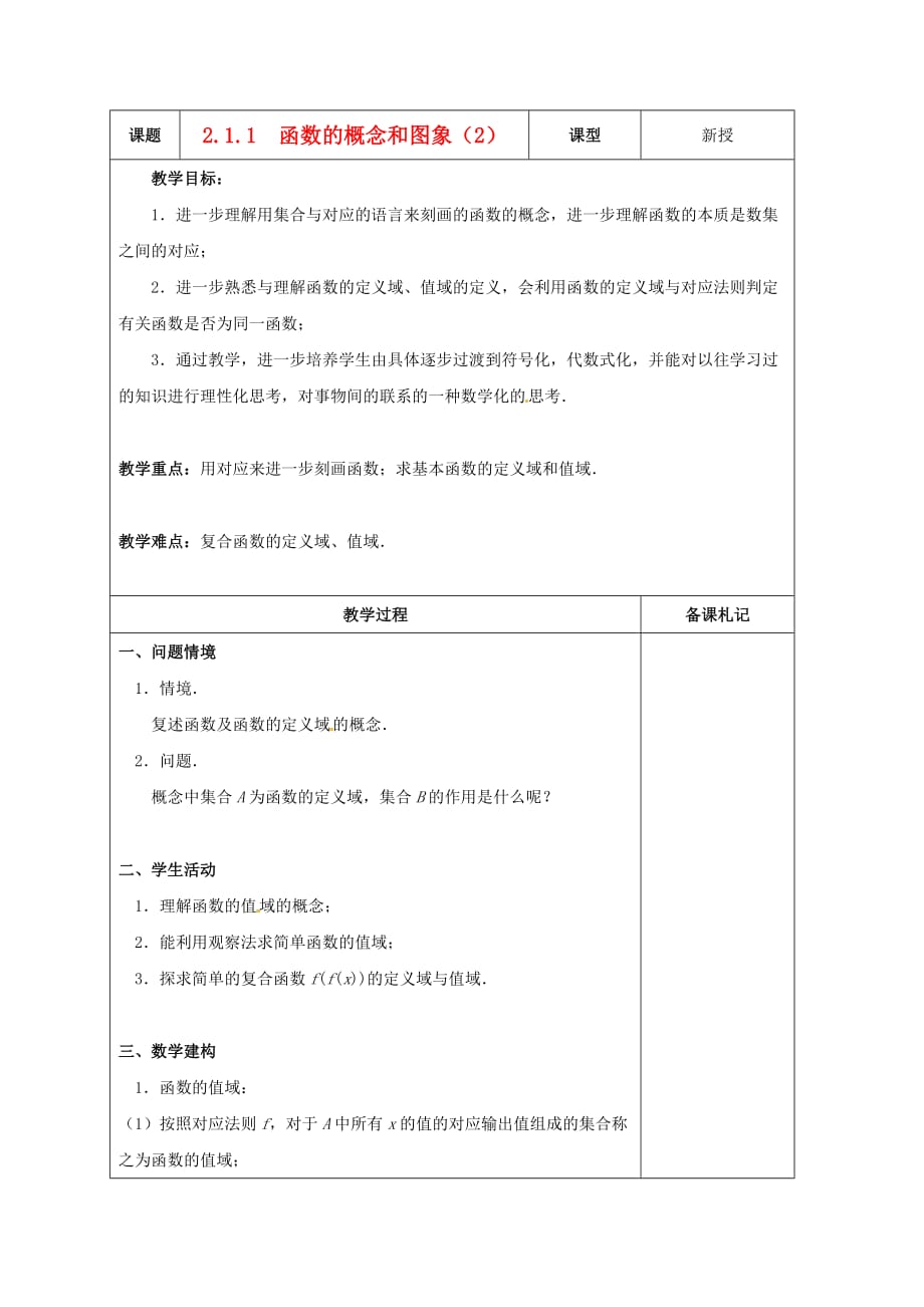 江苏省镇江市丹徒镇高中数学 2.1.1 函数的概念和图象（2）教案（无答案）苏教版必修1_第1页