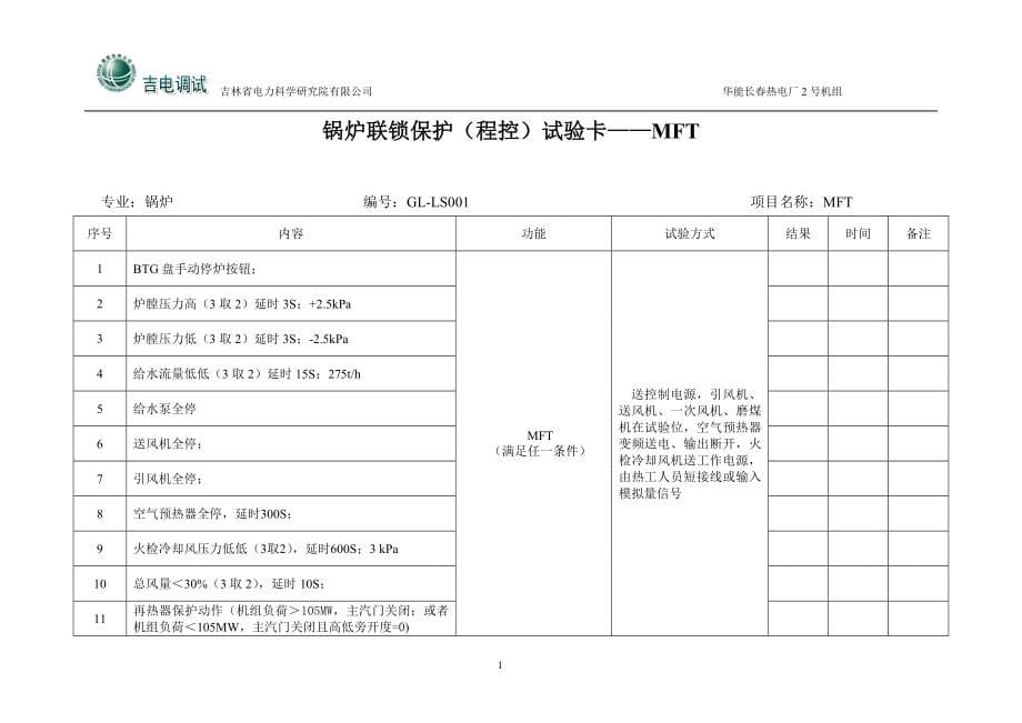 华能长春热电厂锅炉联锁保护试验卡.doc_第5页
