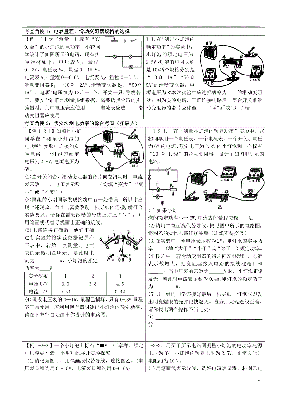 四川射洪外国语学校中考物理测小灯泡的电功率练习.doc_第2页