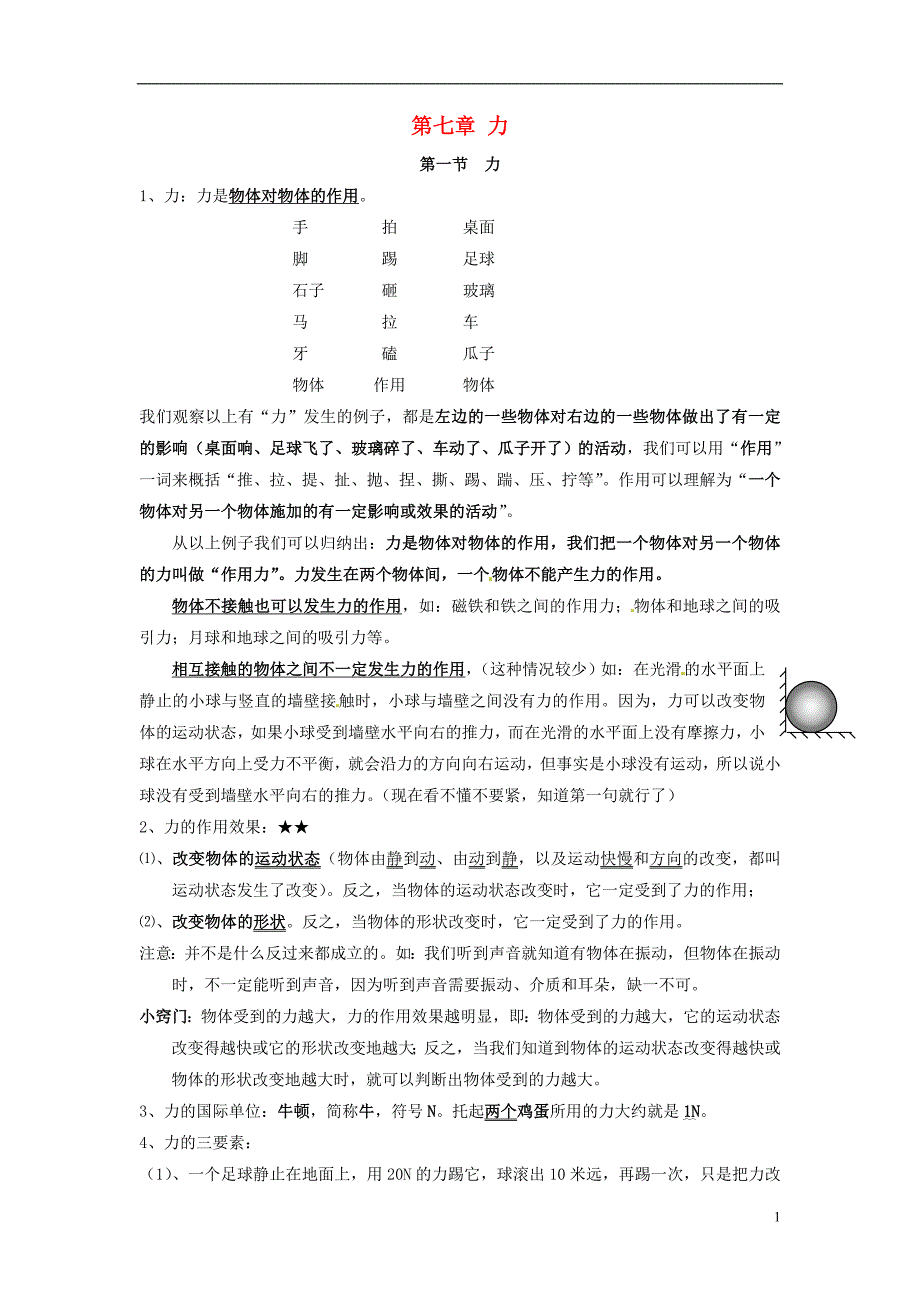 山东东营中考物理知识要点第七章力 1.doc_第1页