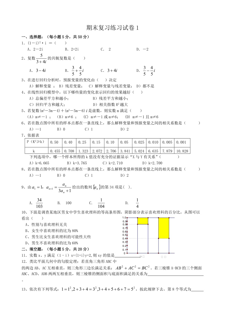 高中数学期末复习练习试卷1_第1页