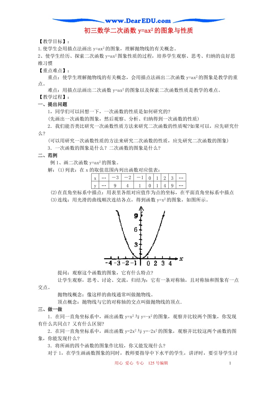 华东师大初三数学二次函数y=ax2的图象与性质.doc_第1页