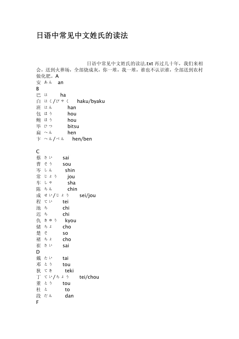 日语中常见中文姓氏的读法_第1页
