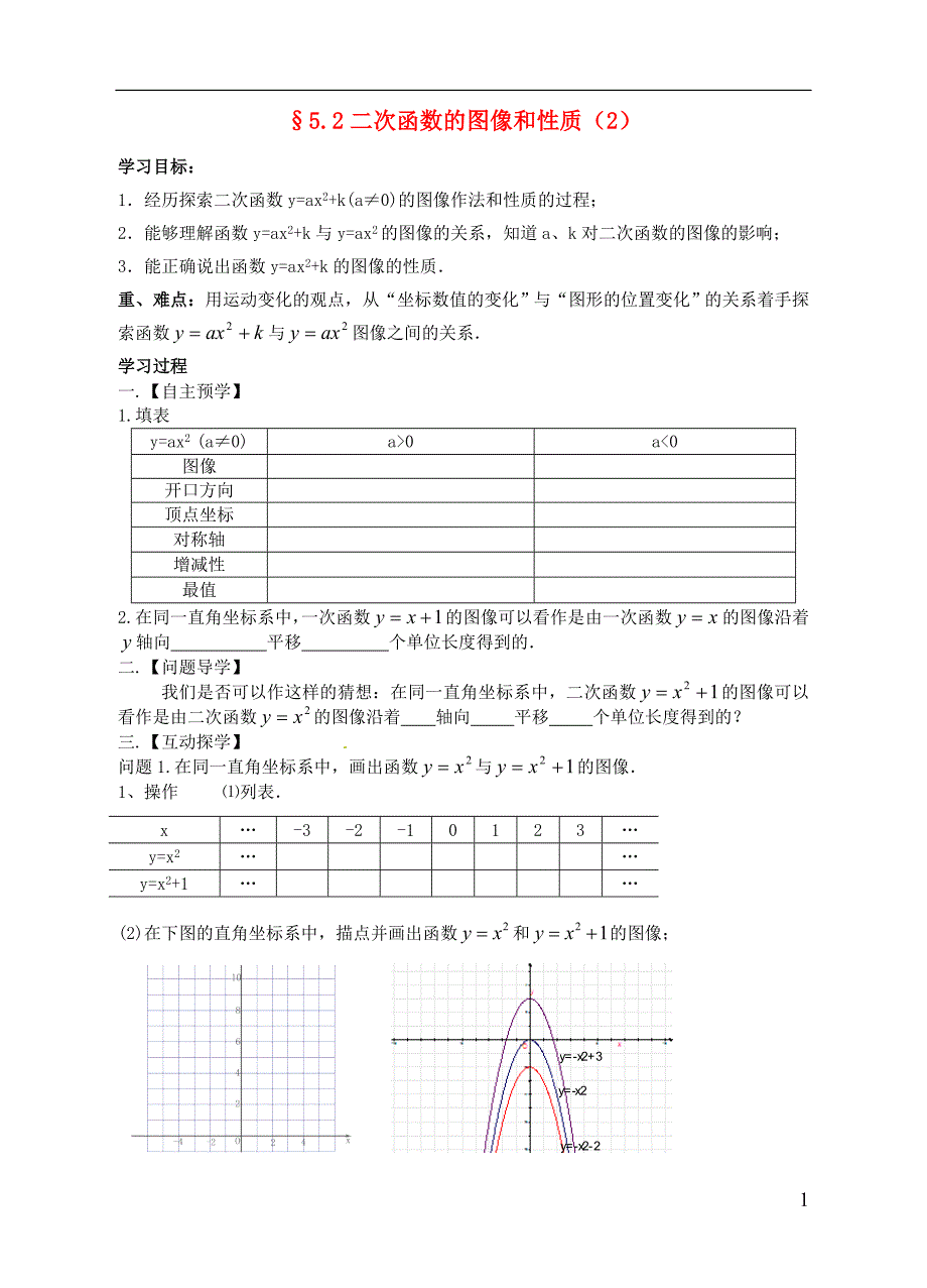 江苏高邮车逻九级数学下册5.2二次函数的图象和性质2学案1新苏科 1.doc_第1页