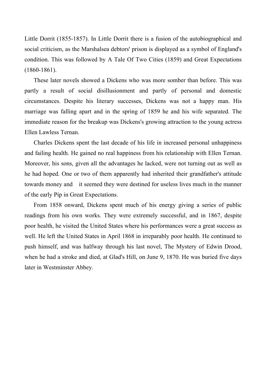 高中英语Unit7 A Christmas Carol文章 Charles Dickens3人教版第三册.doc_第3页