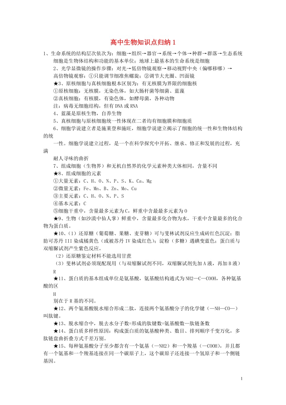 2013高考生物辅导 知识点归纳（一）（知识点1-38）.doc_第1页