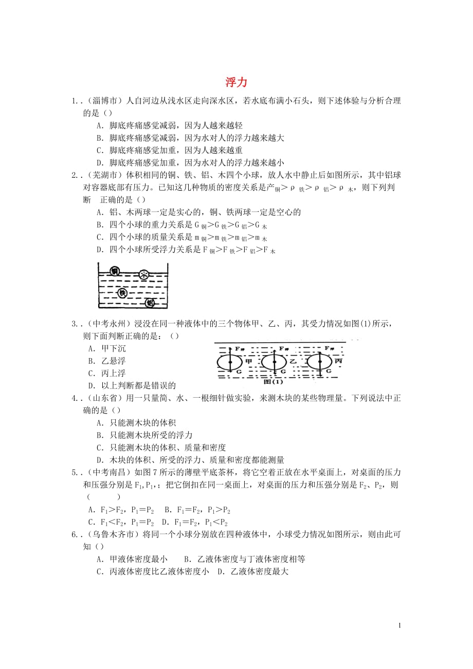 中考物理专项复习 力学题库（2）.doc_第1页
