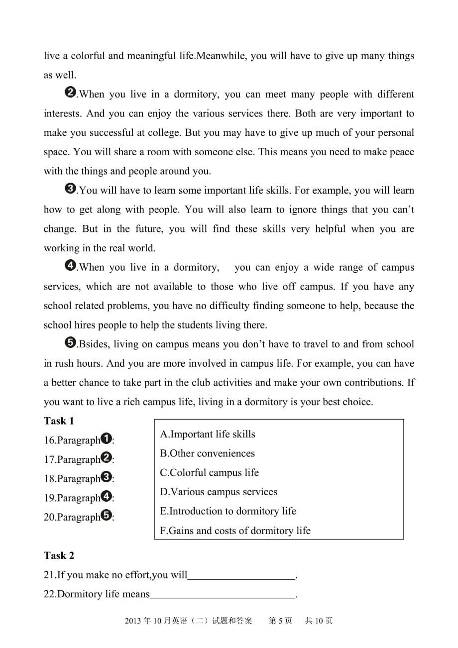 自学考试英语二2013年10月试题和答案_第5页