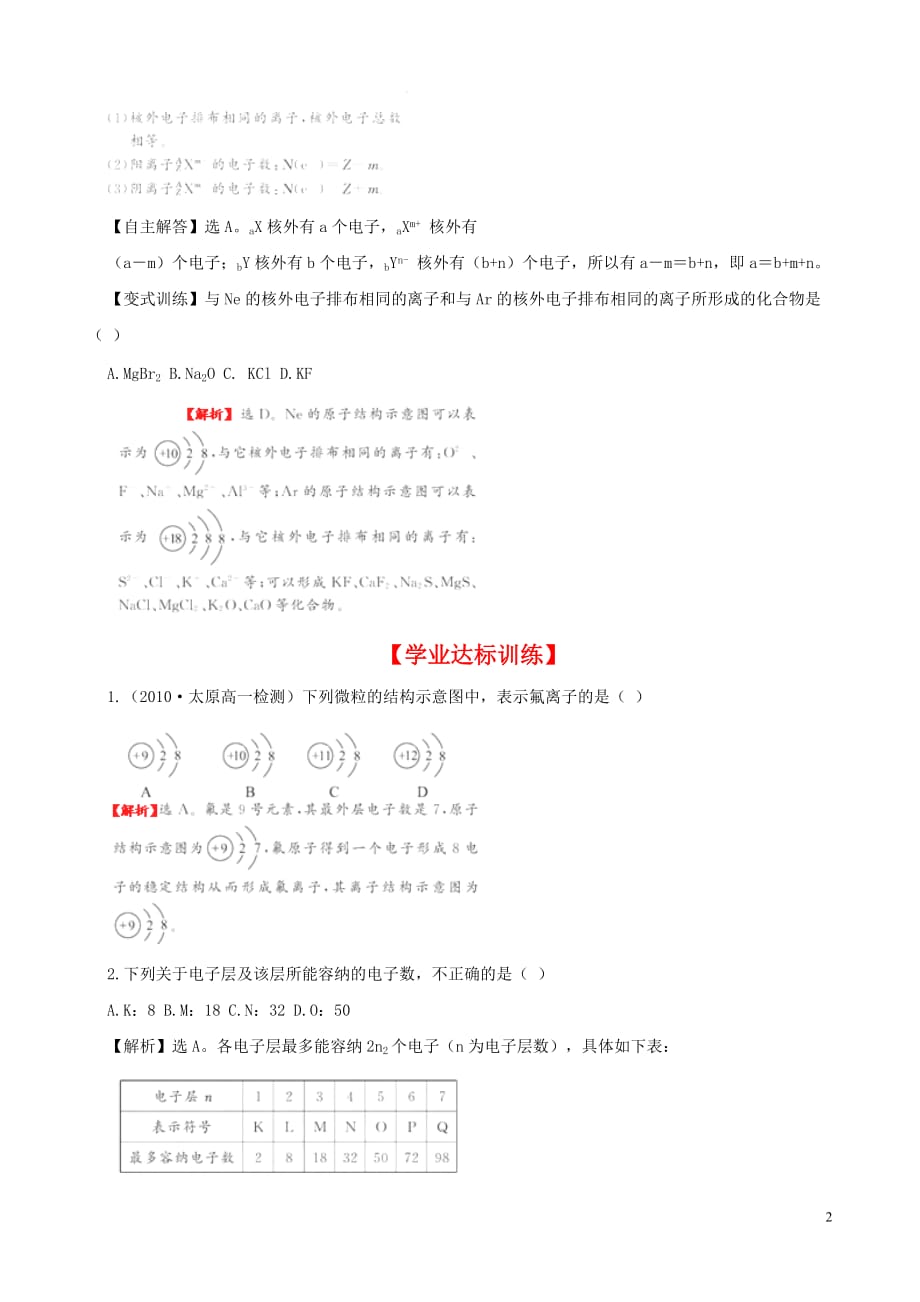 高中化学 原子核外电子的排布同步精练精析 苏教版必修2.doc_第2页