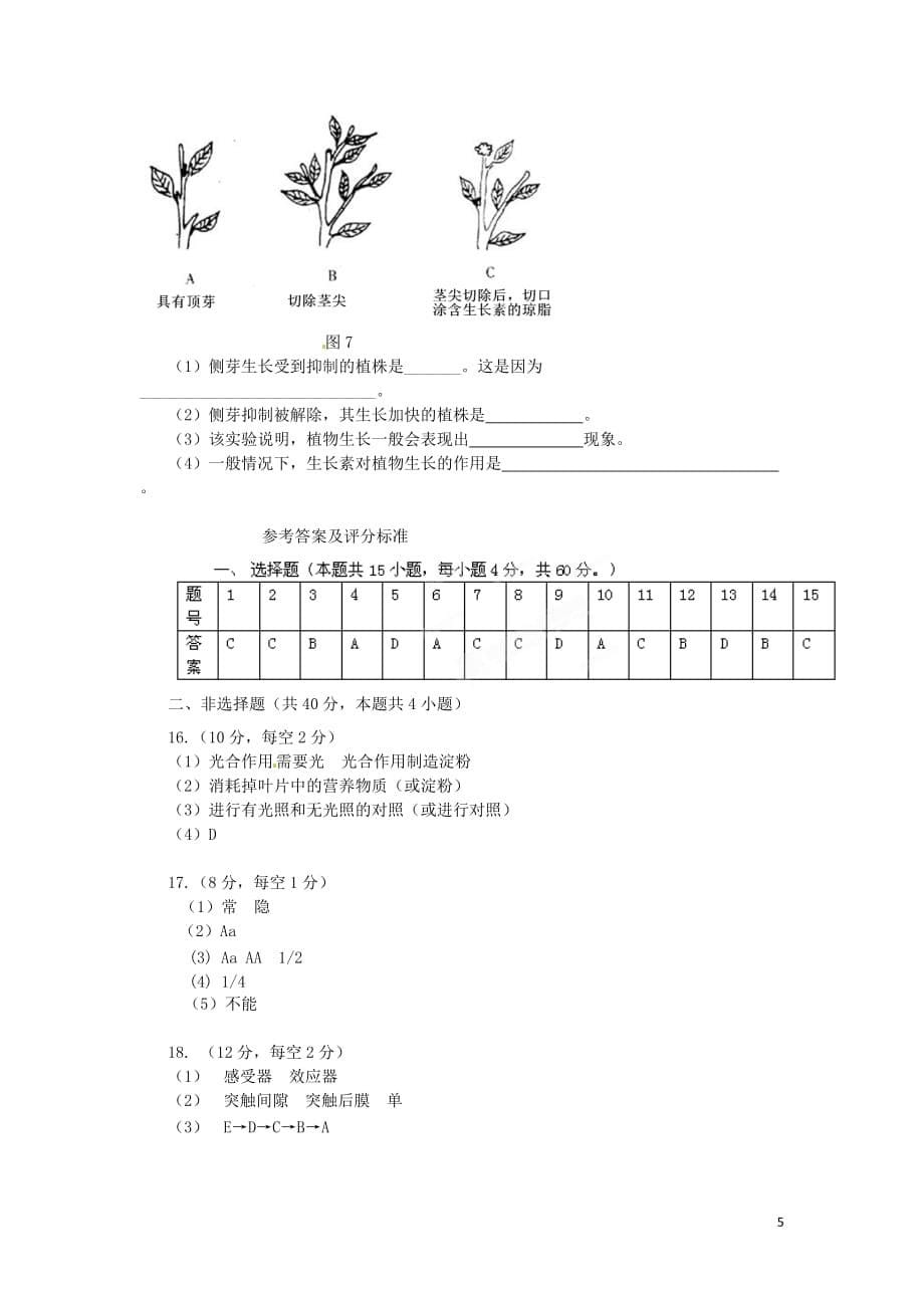 辽宁省大连市2013年高中生物学业水平练习（A） 新人教版.doc_第5页