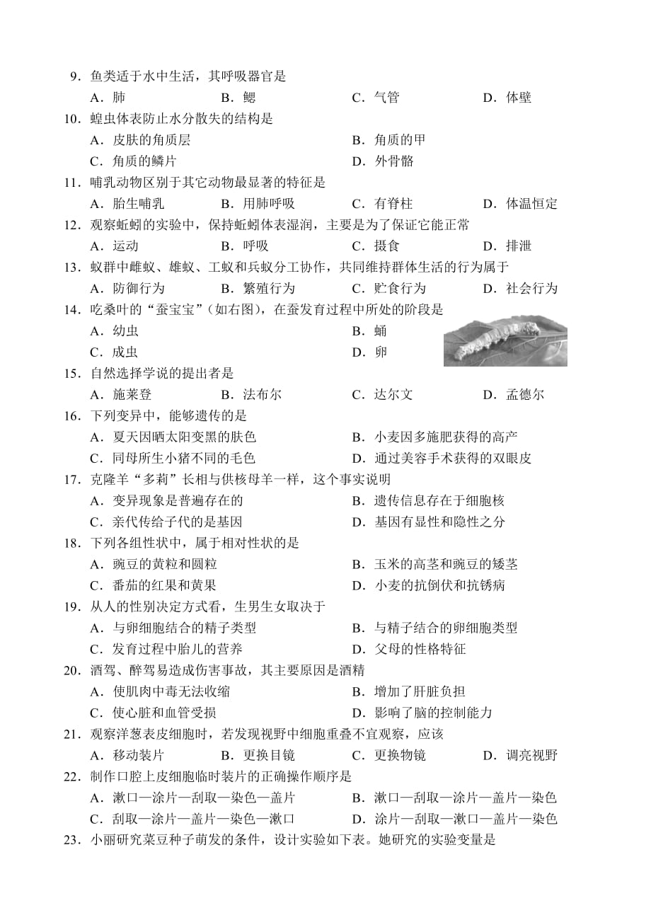 2012厦门生物中考试卷及答案.doc_第2页