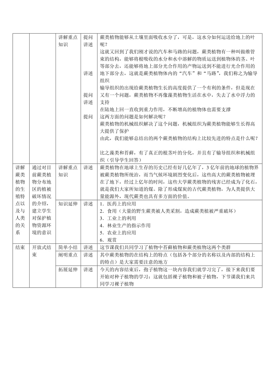 初二生物苔藓植物 蕨类植物教案_第3页