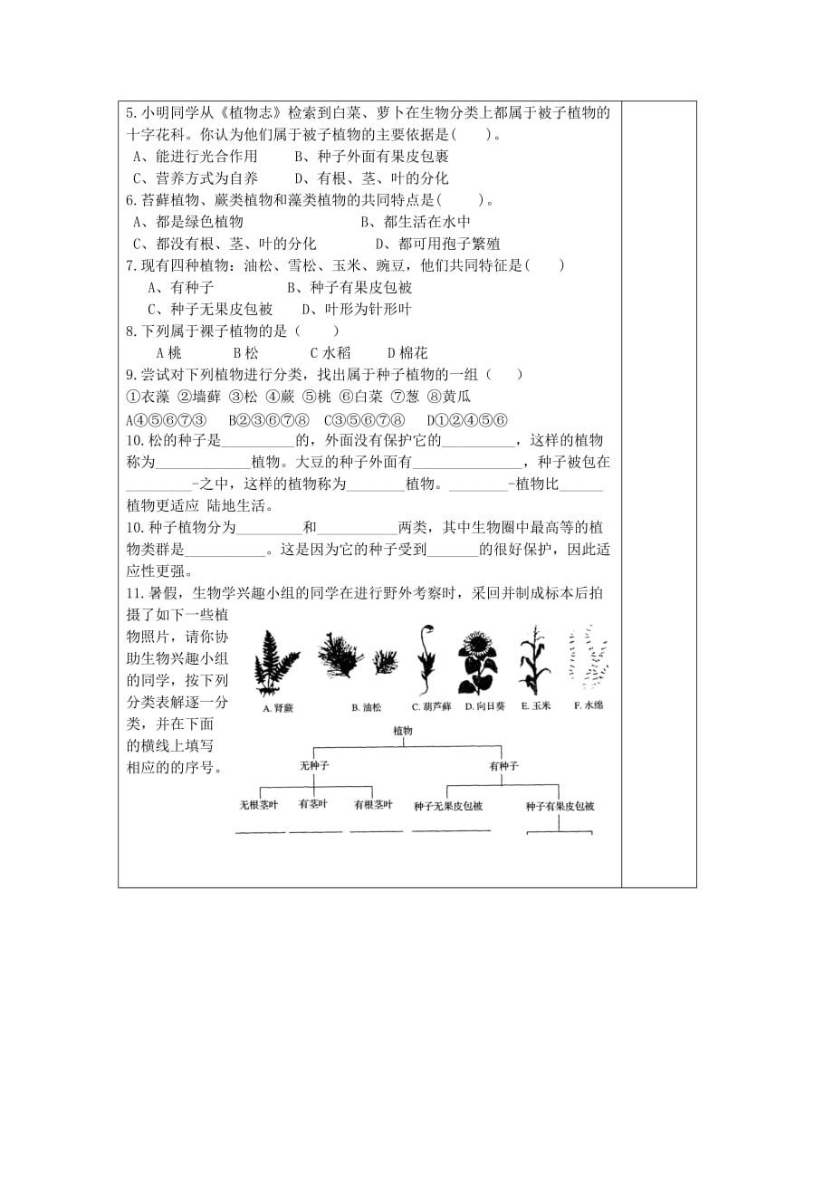 2020年秋七年级生物上册 2.1-1《绿色植物的主要类群》学案 第3课时 济南版_第2页