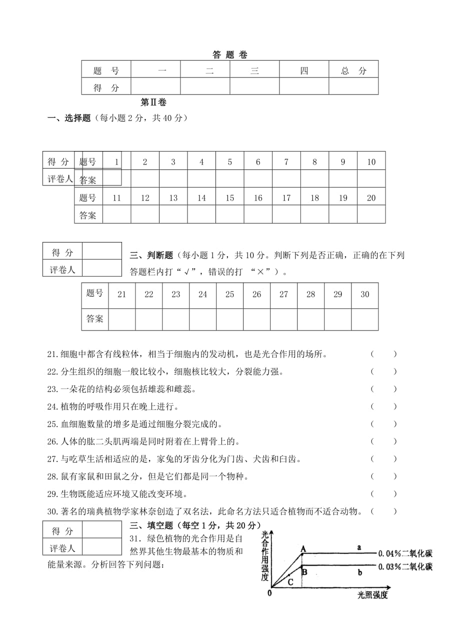 2020年八年级生物会考适应性训练试题二 人教新课标版_第3页