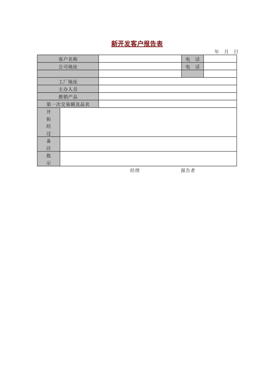 202X年新开发客户报告表 (2)_第1页