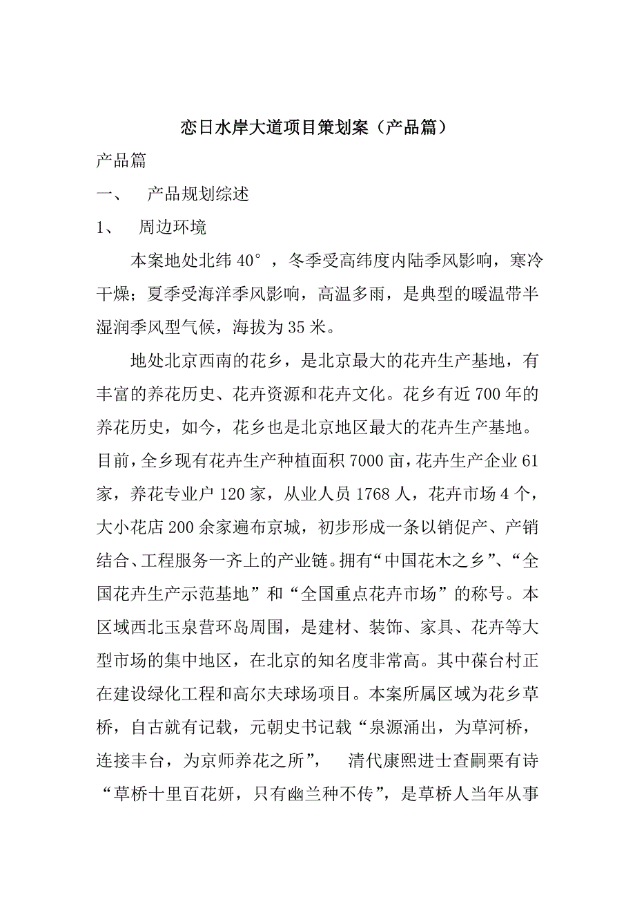 202X年恋日水岸大道项目策划方案_第1页