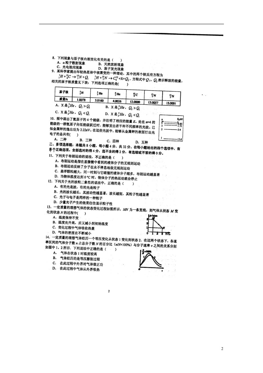 江苏省高二物理下学期第二次月考试题（扫描版）_第2页