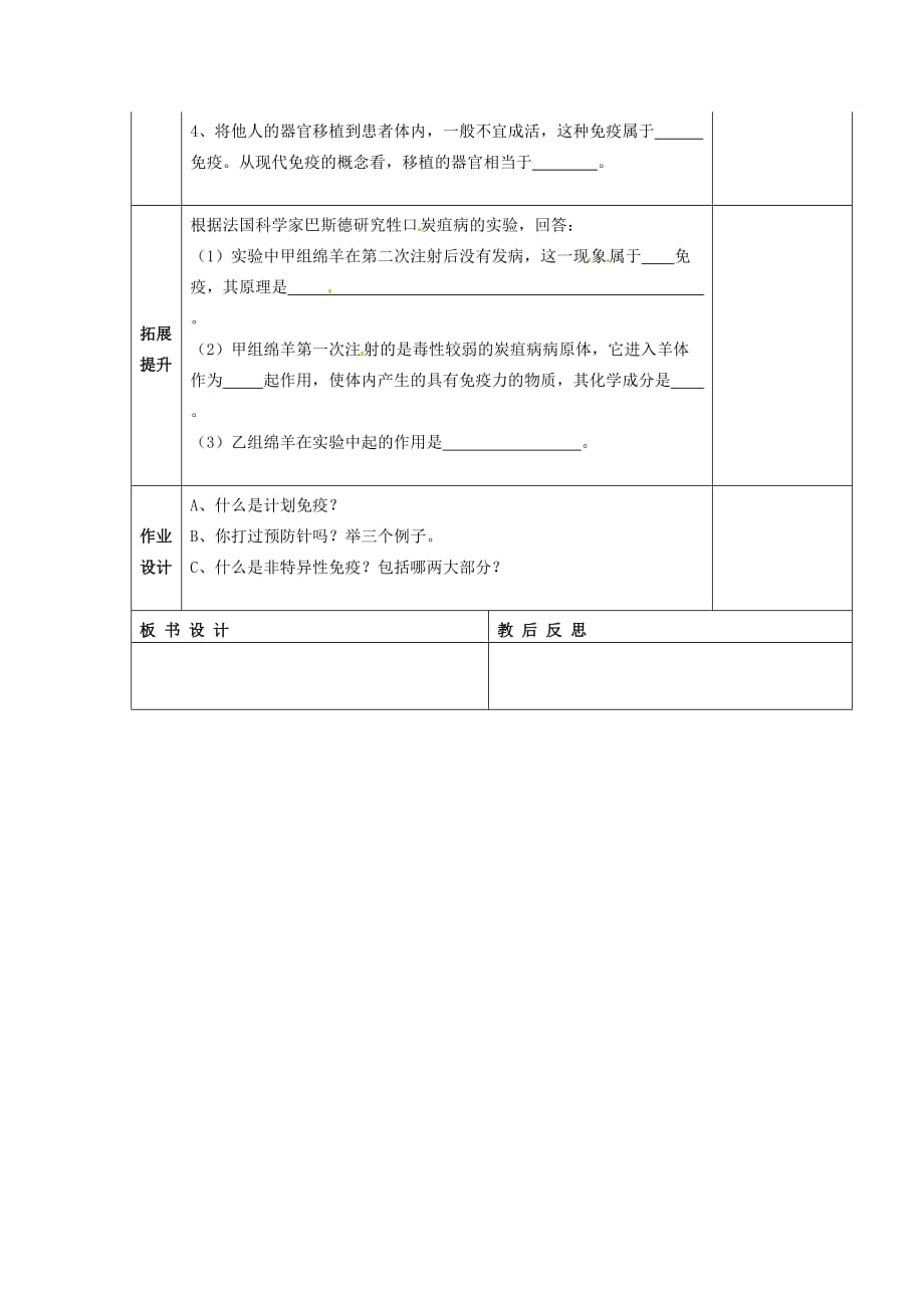 八年级生物下册 23.1《人体的免疫防线》学案（无答案） 苏科版_第2页