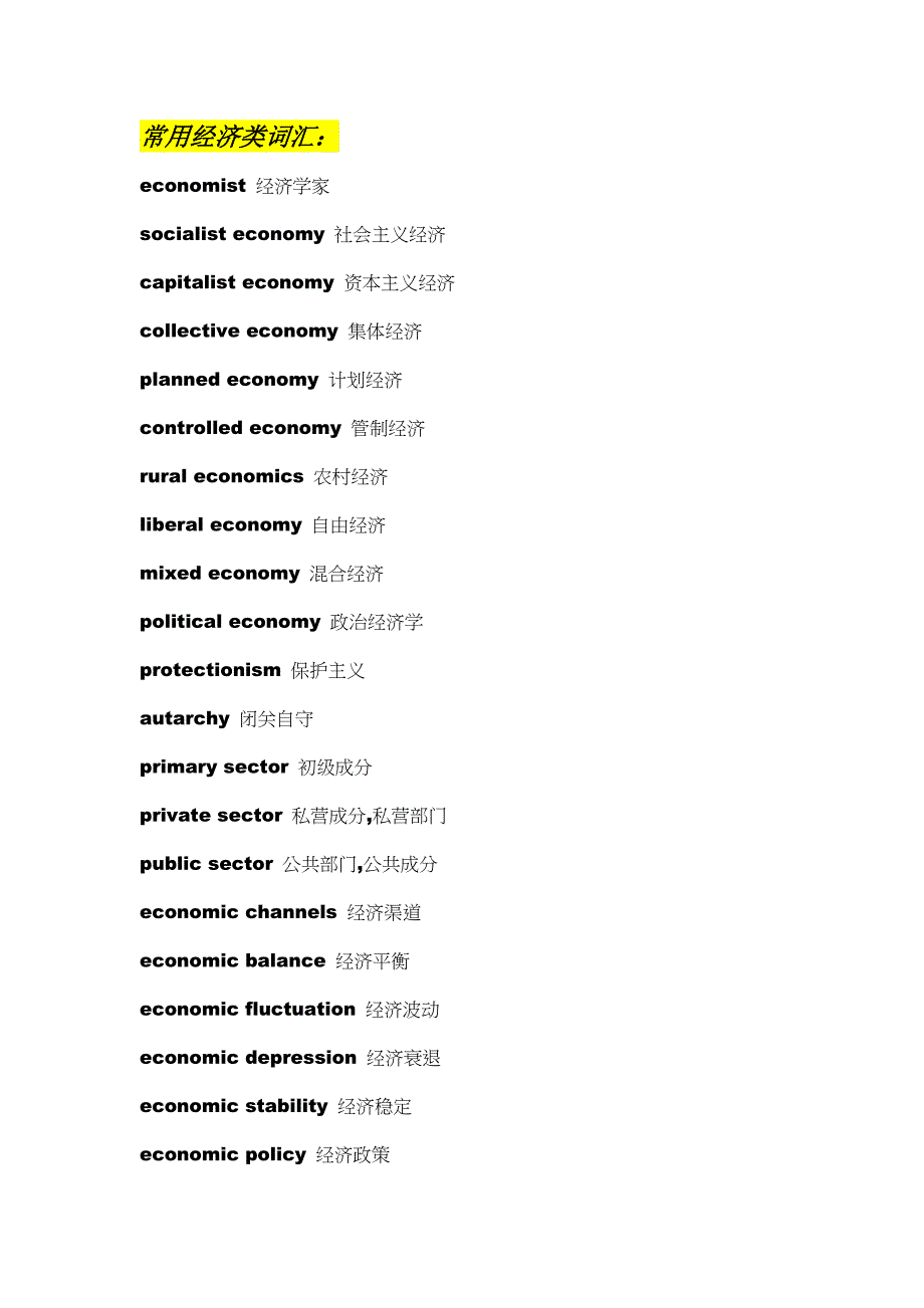 经济类英语专业词汇汇总.doc_第1页