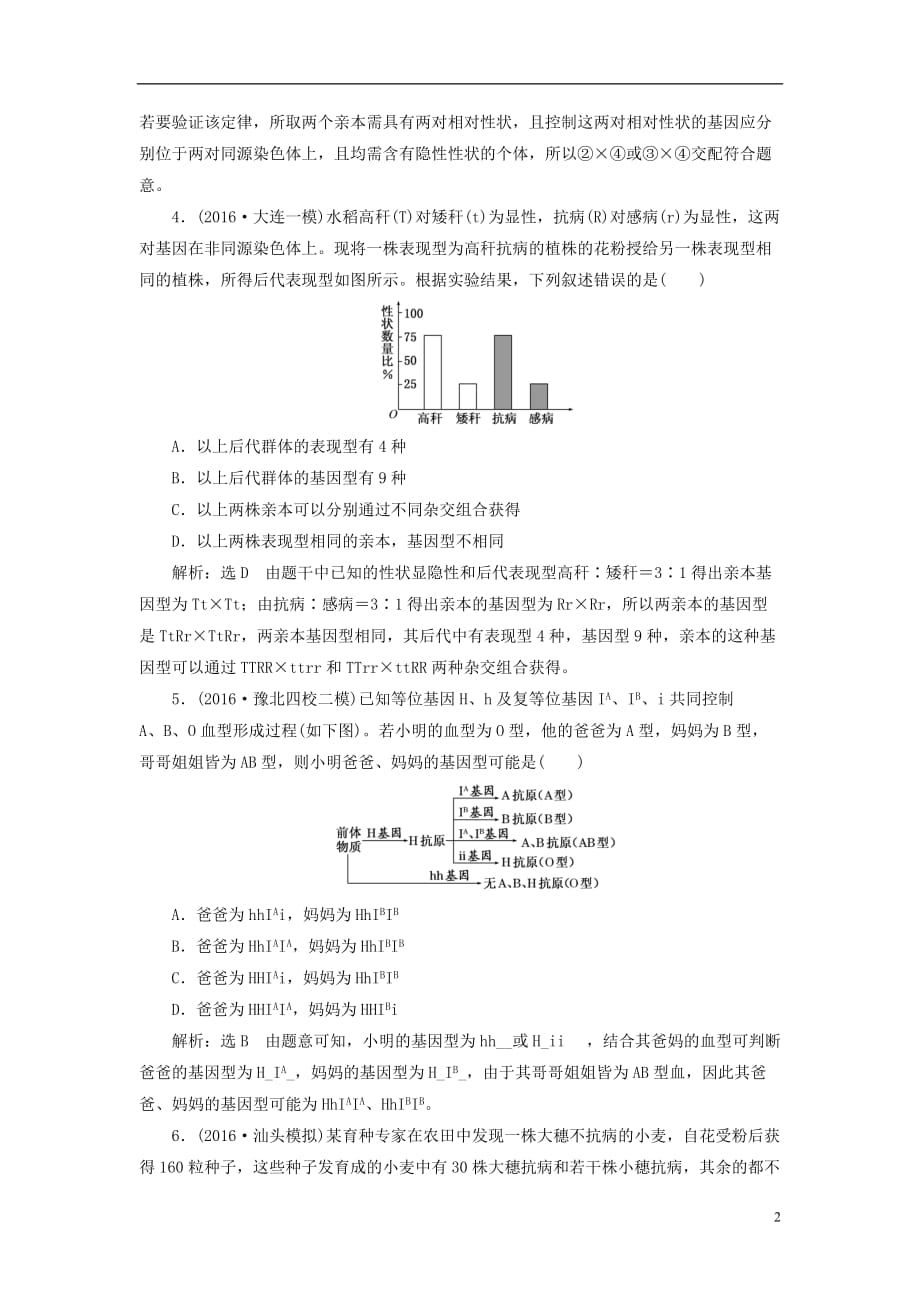 高考生物一轮复习课时跟踪检测（十八）第一单元遗传定律和伴性遗传第2讲孟德尔的豌豆杂交实验（二）（必修2）_第2页