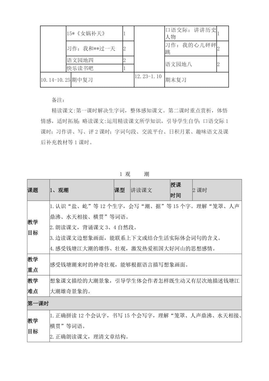 2020年秋部编版小学四年级上册语文教案全套（表格教案）_第5页