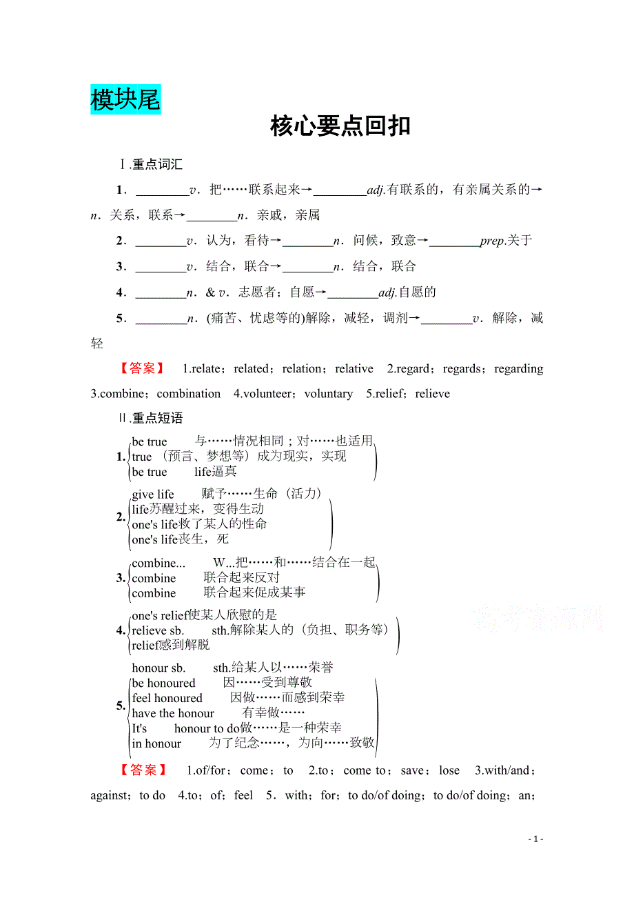 2019-2020学年高中英语外研版选修6学案：Module 4-核心要点回扣_第1页