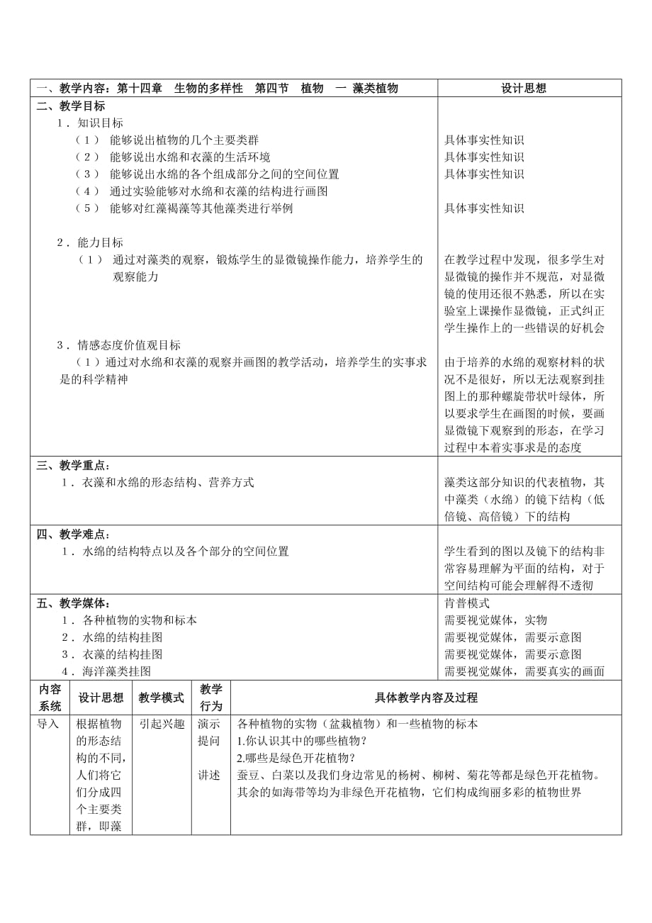 初二生物藻类植物教案_第1页