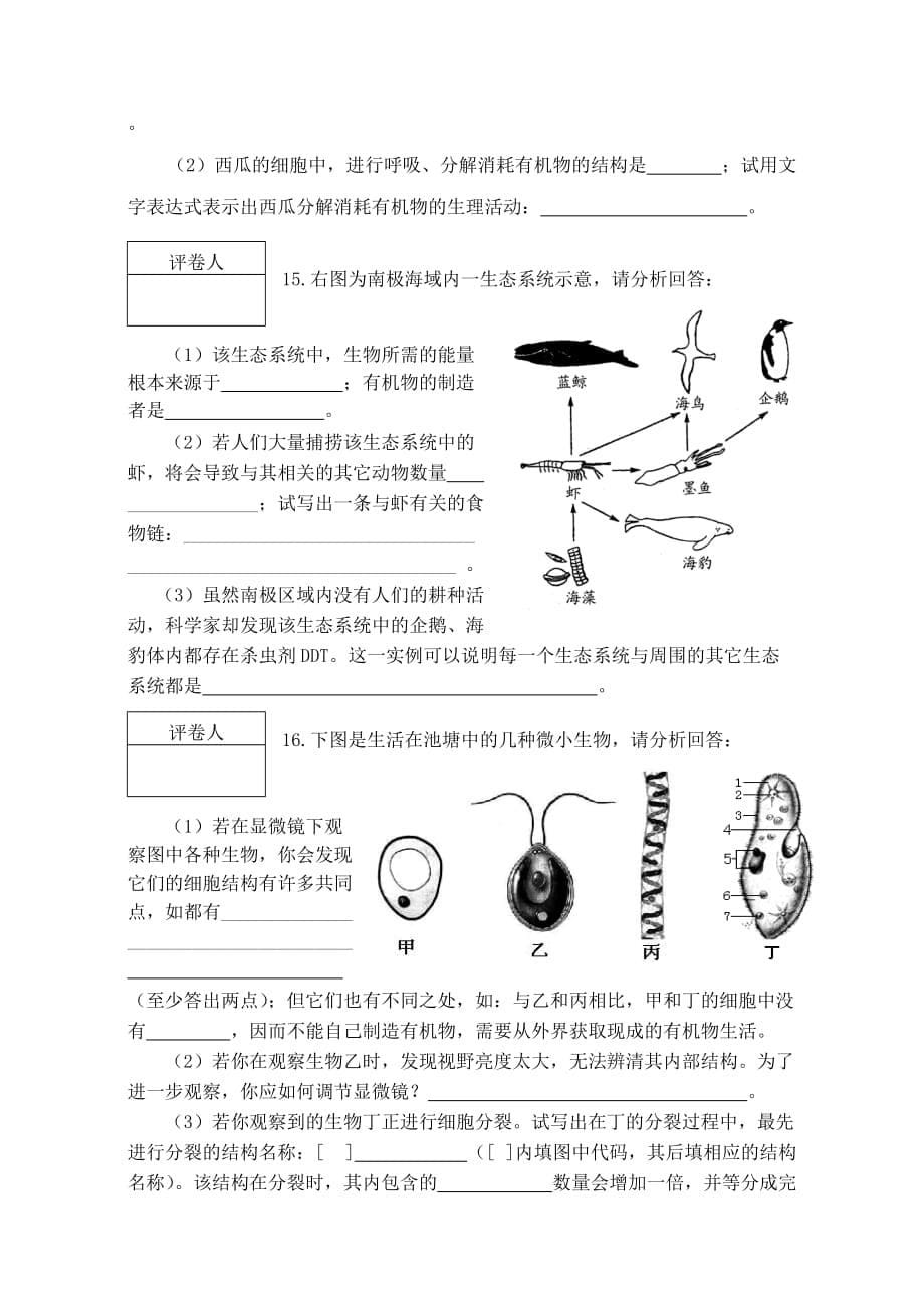 七年级生物上册 期末检测试题 人教新课标版_第5页