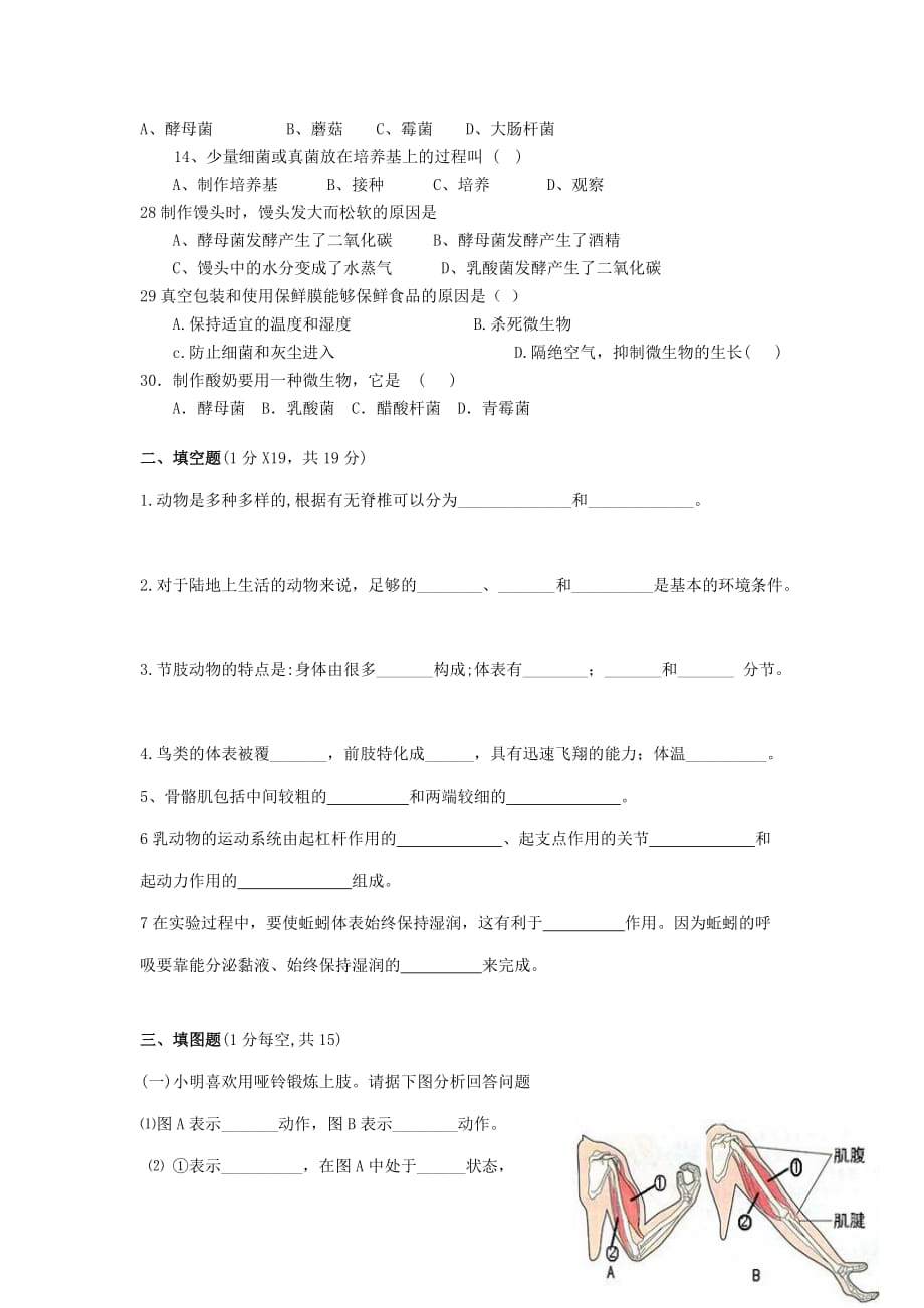 八年级生物上学期期中测试1（无答案） 人教新课标版_第3页