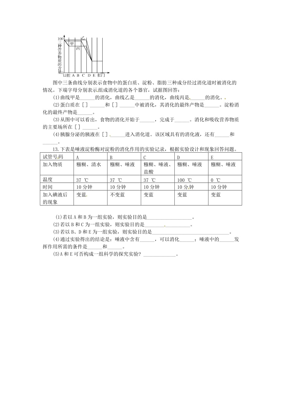 七年级生物下册 4.8.2 食物的消化和营养物质的吸收学案（无答案） 北师大版_第2页