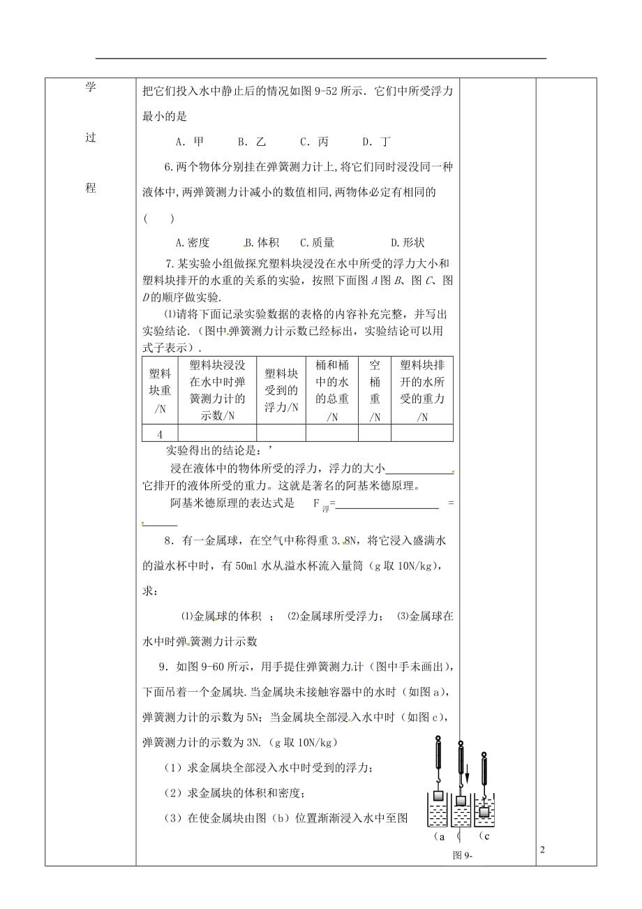 江苏省新沂市第二中学八年级物理下册10.4浮力练习教案1苏科版_第2页