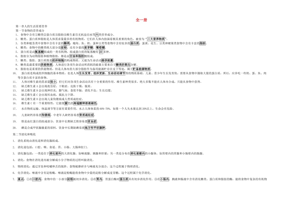 七年级生物下册 全一册复习提纲 济南版_第1页