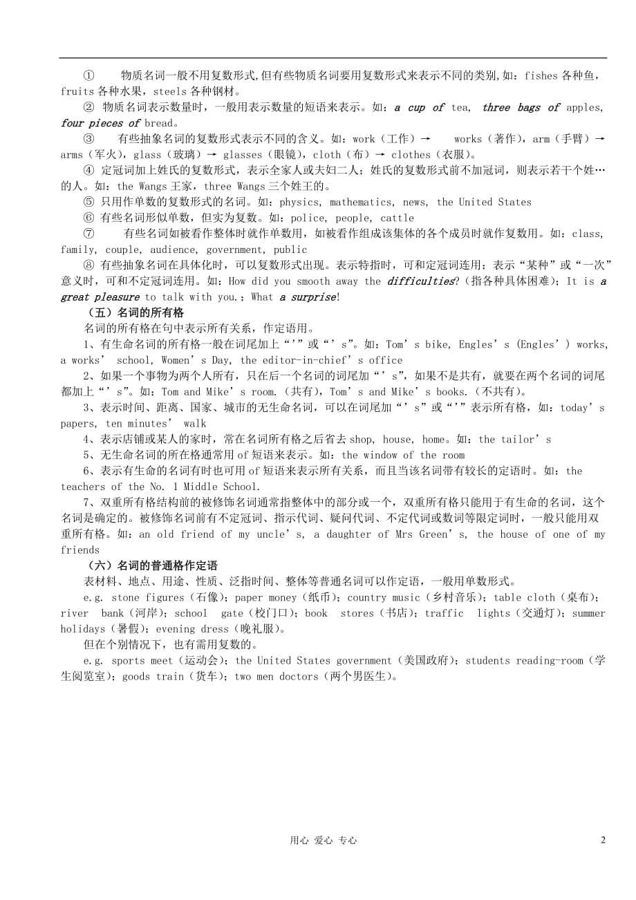 重庆市实验学校2012届高三英语语法练习 名词.doc_第2页
