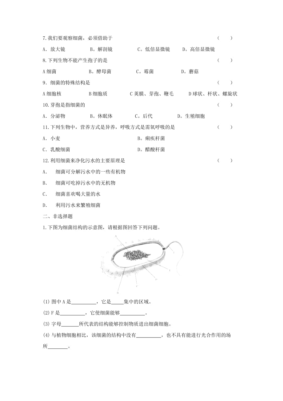 八年级生物上册《细菌》同步练习 人教新课标版_第2页