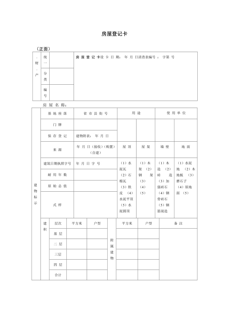 202X年房屋登记卡_第1页