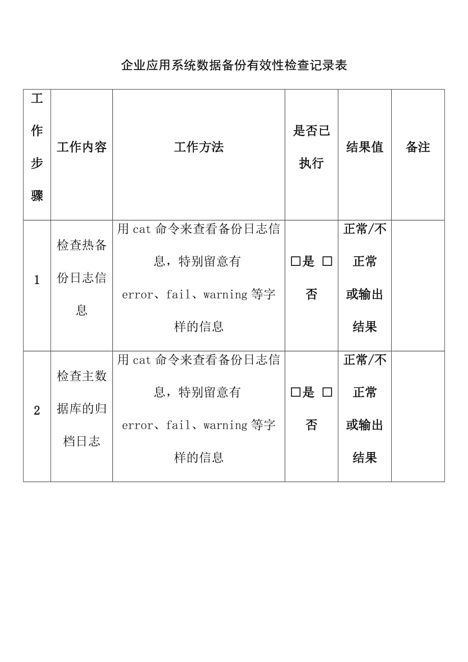 企业应用系统数据备份有效性检查记录表_第1页