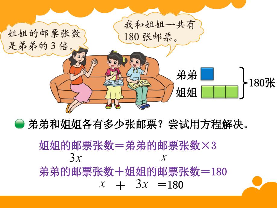 《邮票的张数》课件-北师大版五年级数学下册第七单元用方程解决问题课件 精品_第2页