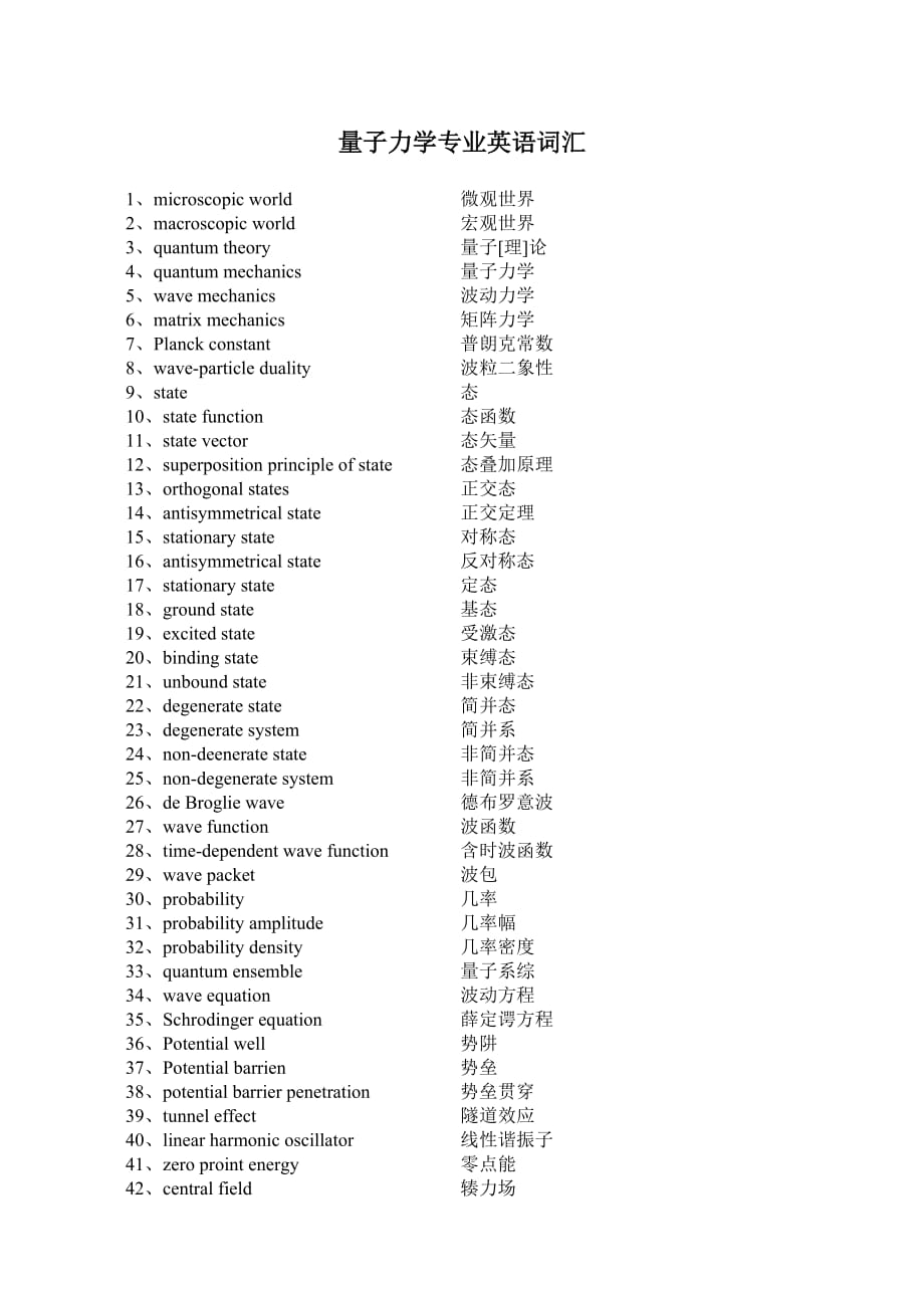 量子力学英语词汇.doc_第1页