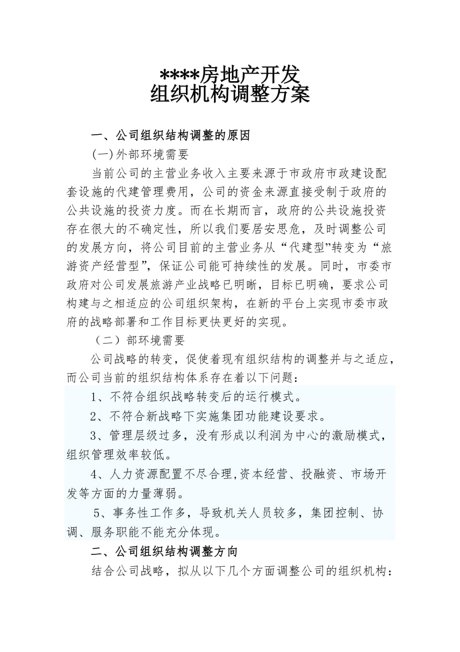 房地产开发有限公司组织机构调整方案_第1页