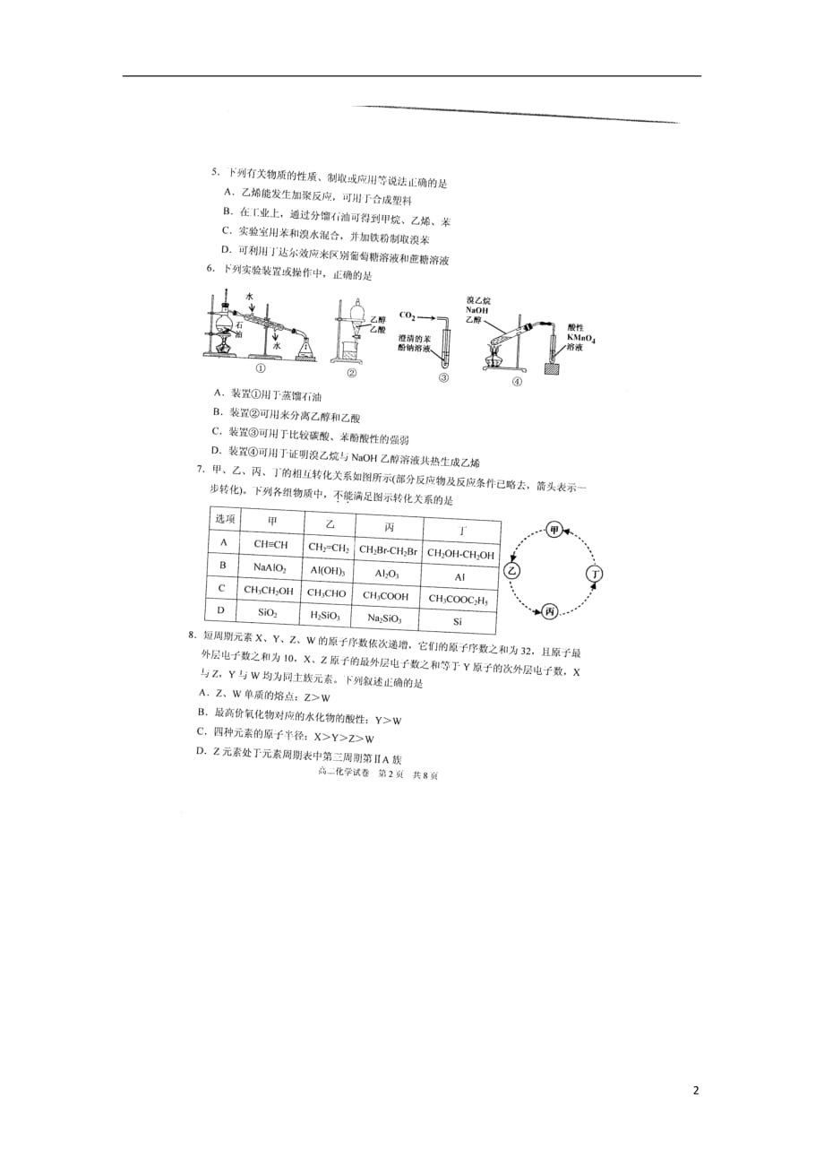 江苏省高二化学下学期期末考试试题（扫描版无答案）_第2页