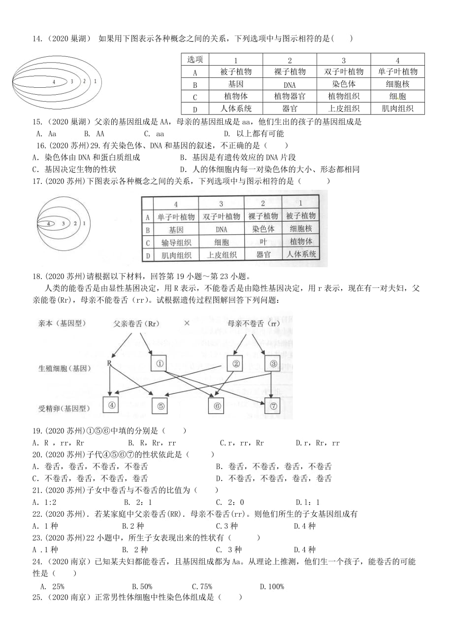 江苏省徐州市王杰中学八年级生物下册《生物的遗传与变异》练习（无答案） 苏科版_第2页