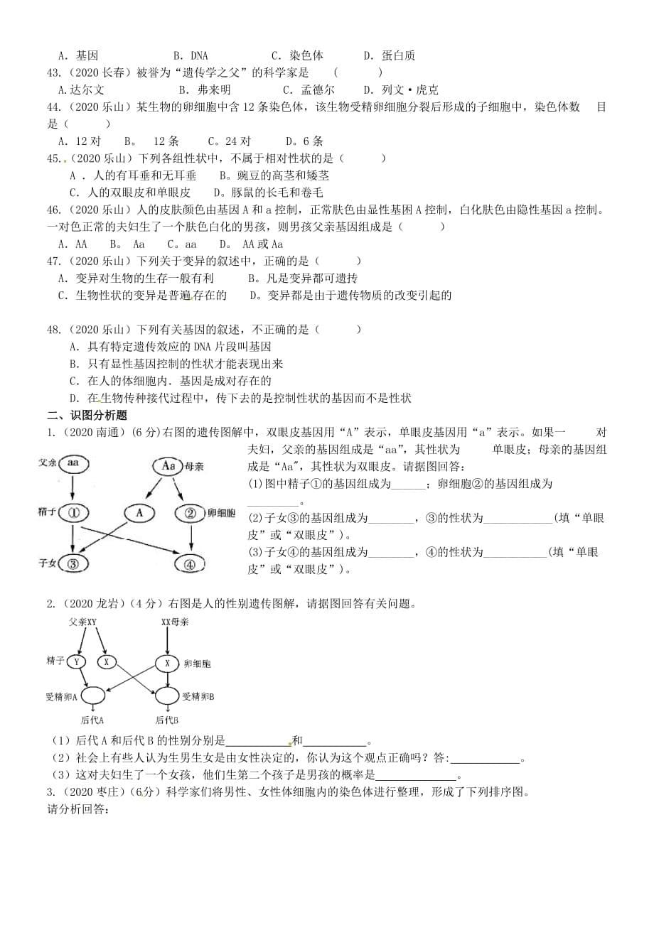 江苏省徐州市王杰中学八年级生物下册《生物的遗传与变异》练习（无答案） 苏科版_第5页