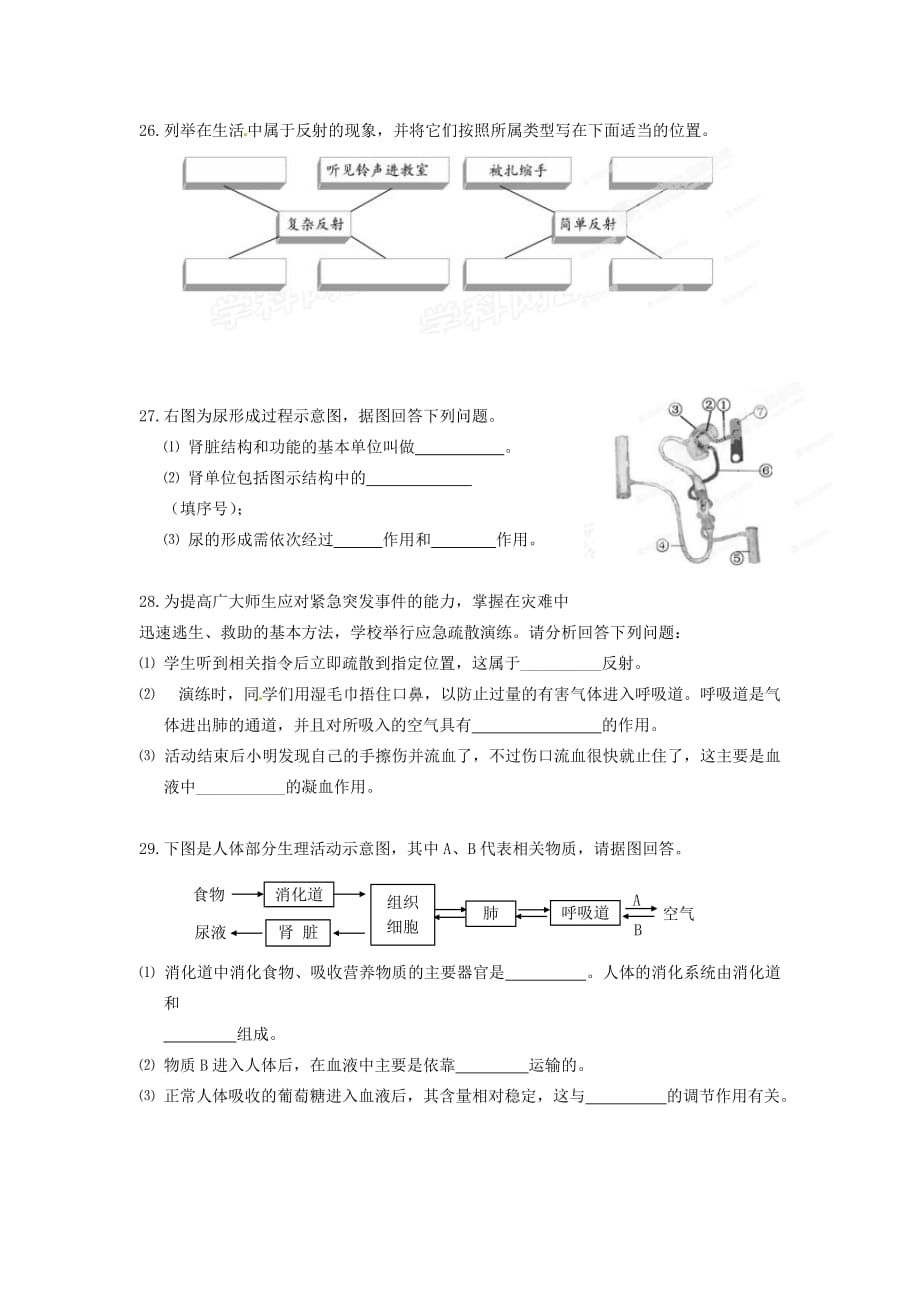 福建省厦门市思明区东埔学校2020学年七年级生物下学期期末考试试题（无答案） 新人教版_第4页