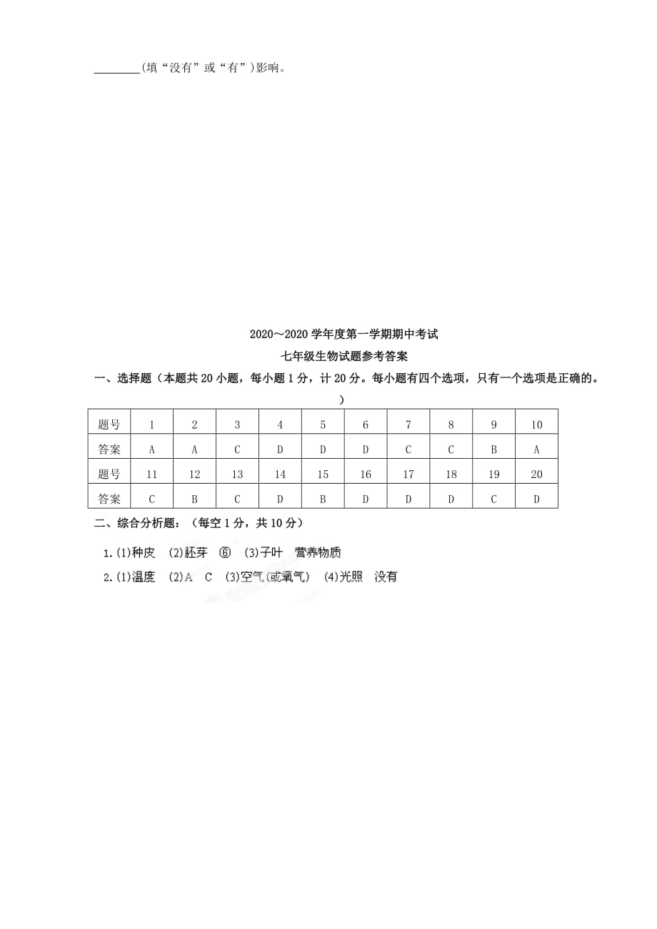 江苏省盐城市东台许河镇中学2020学年七年级生物上学期期中试题 苏教版_第4页