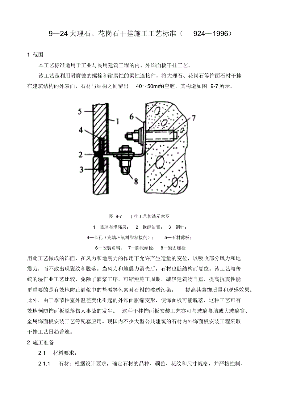 (GY924-1996)大理石、花岗石干挂施工工艺标准 .pdf_第1页