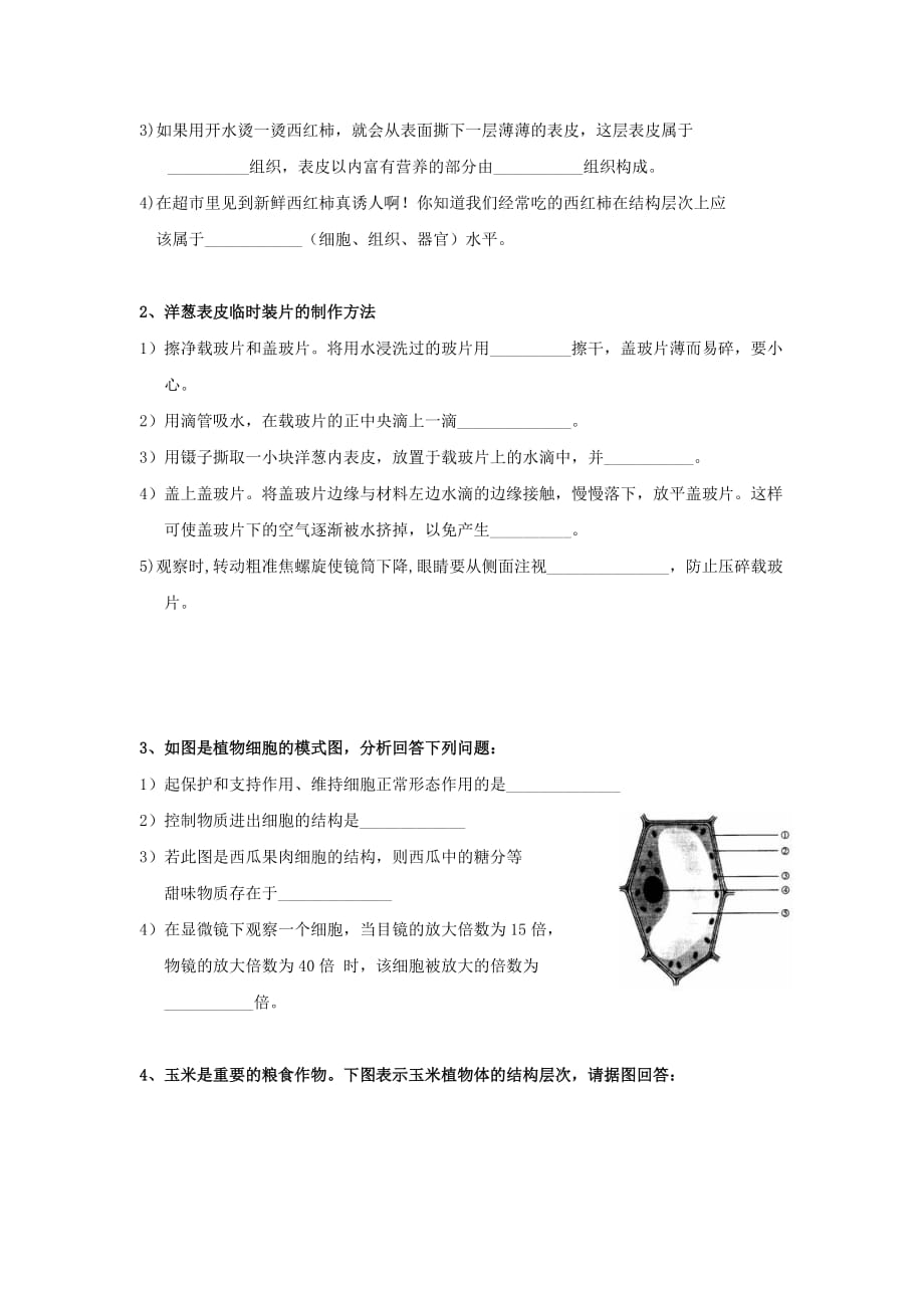 黑龙江省大庆市第三十中学2020学年七年级生物上学期期中试题（无答案）_第4页